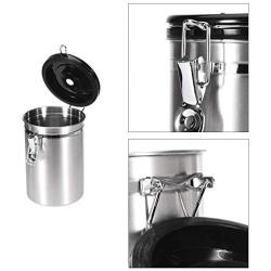 Bseka Stainless Steel Airtight Coffee Canister with Scoop, Large Coffee Bean Storage Container Coffee Ground Jar Food Bins with with One Way Valve, 1.8L (Silver)