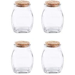 Danmu 4Pcs a Set 200ML Lead Free Glass Storage Jars Spice Jars Food Storage Jars with Wood Corks Sugar Candy Spice Containers