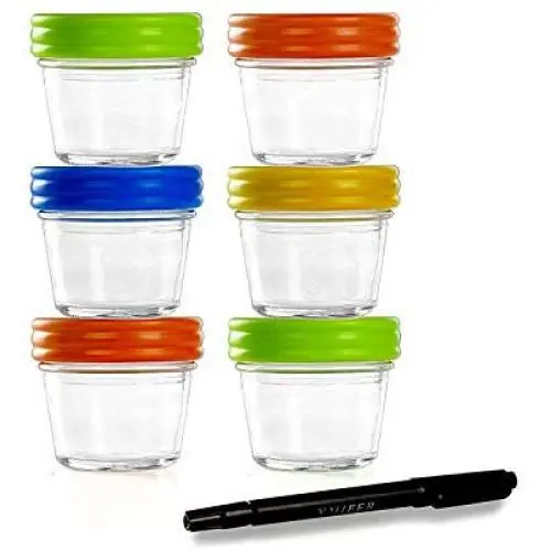 Glass Containers for Baby Food Storage Set Contains 6 Small Reusable 4oz Jars with Airtight Lids Safely Freeze your Homemade Glass Containers for Baby Food Storage Set Contains 6 Small Reusable 4oz Jars with Airtight Lids Safely Freeze your Homemade
