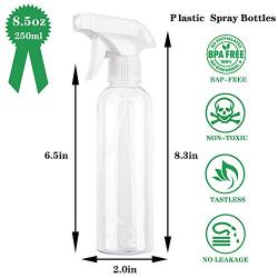 3 Pack Plastic Spray Bottles 8.5oz Refillable Sprayer with Mist and Stream Mode for Hair/Cleaning Solutions/Outdoor Indoor House Garden Plants, Squirt Bottle - Clear 250ml