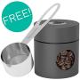 Coffee Canister - Coffee Gator Stainless Steel Coffee Container - Fresher Beans and Grounds for Longer - Date-Tracker, CO2-Release Valve, Measuring Scoop and Travel Jar - Medium, Gray