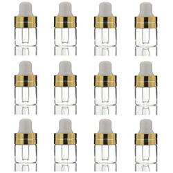 12Pcs 1ml Mini Clear Glass Dropper Bottle Empty Refillable Glass Container Vials with Glass Dropper Pipette for Cosmetic Perfume Essential Oil Perfume Bottles Portable Travel Bottles Vials