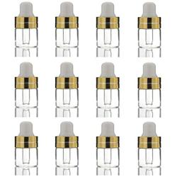 12Pcs 1ml Mini Clear Glass Dropper Bottle Empty Refillable Glass Container Vials with Glass Dropper Pipette for Cosmetic Perfume Essential Oil Perfume Bottles Portable Travel Bottles Vials