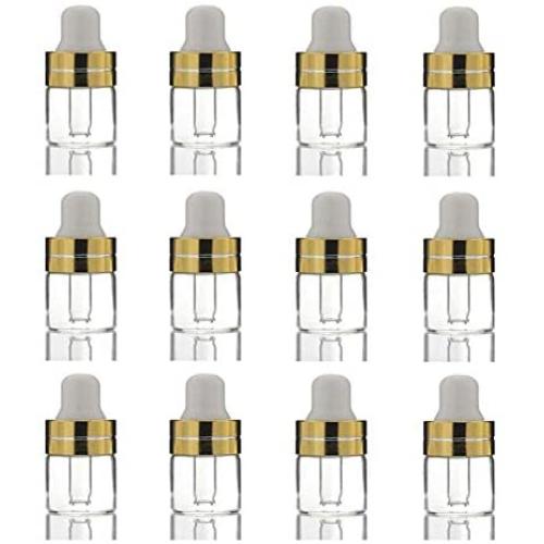 12Pcs 1ml Mini Clear Glass Dropper Bottle Empty Refillable Glass Container Vials with Glass Dropper Pipette for Cosmetic Perfume Essential Oil Perfume Bottles Portable Travel Bottles Vials