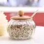 Kitchen seasoning box/Glass Condiment Storage Container with Tray Rack Salt jar Five-Piece Set
