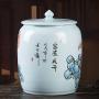 Food Jars & Crocks Storage Rice Bucket Household Kitchen Ceramic Rice Cylinder Hand-painted With Lid Storage Tank Moisture-proof Insect-proof Flour Cylinder 15kg 25kg (Color : A, Size : 38x28cm)