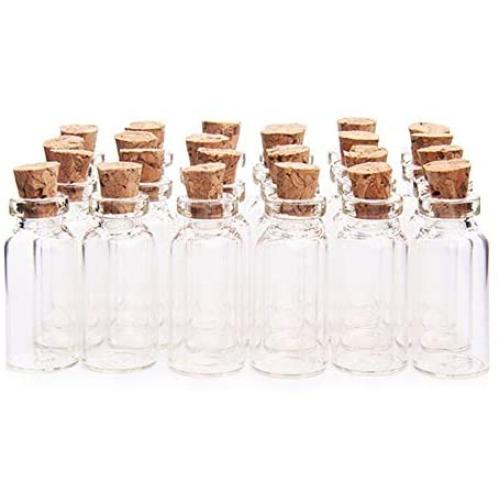 UPSTORE 24pcs (3ml/0.1oz) Empty Clear Glass Wish Bottles with Cork Stopper Refillable DIY Ink Bottle Craft Accessories Portable Travel Makeup Storage Container for Message Jewelry Bath Salt Candy