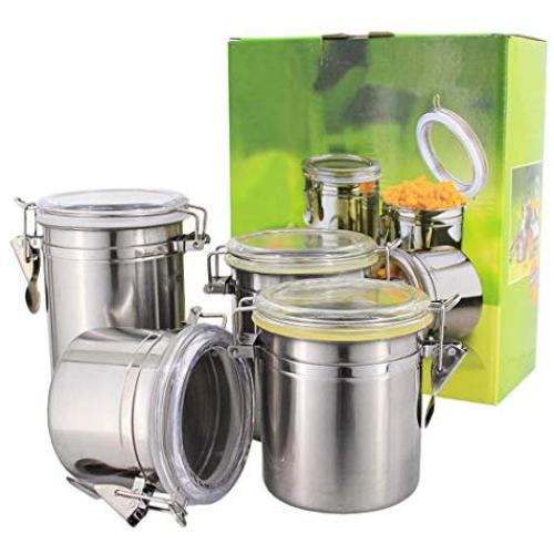 Radish Stars Sealed Leak-Proof Food Storage Container Stainless Steel Container Set of 4 Jar Sets for Food Preservation & Space Saving in Home, Office, Camping, Traveling - Diameter in 3.9 inch