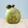Fruit Shaped Ceramic Sugar Bowl Salt Pot Pepper Storage Jar Seasoning Pot Container Condiment Spice Box Holder with Lid and Spoon (Cantaloupe)