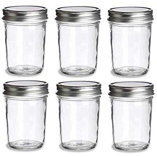 Deco Wood - 6pc Glass Mason Jar With Lid Wedding Shower Baby Food Canned Spices Half Needle 11.8 x8.6cm - Boxes Jars Bottles Jars Boxes Glass Honey Mason Sunglass Women Storage Free Bottle