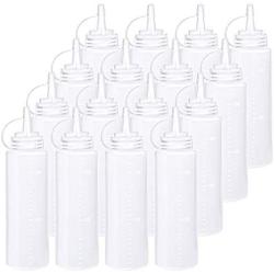 Aneco 16 Pack 8 Oz Plastic Squeeze Squirt Condiment Bottles with Twist On Cap Lids Reusable Squeeze Containers With Measurements for Ketchup, BBQ, Sauces, Syrup, Dressings (16)