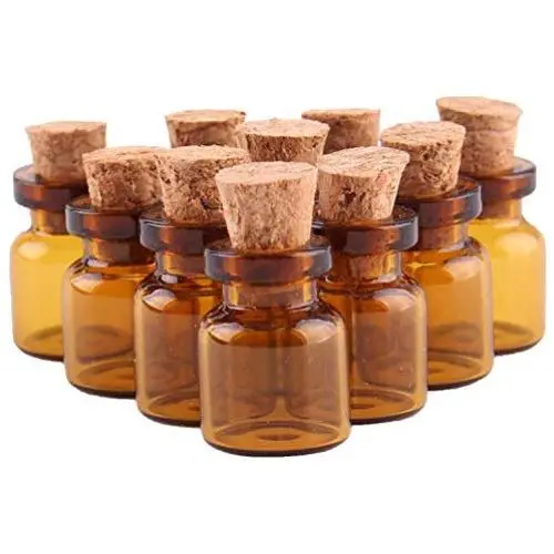 50 Stück 0,5 ml Bernstein Mini Glasflaschen Niedliche Flaschen mit Korkstopfen Kleine Gefäße für DIY Bastelarbeiten