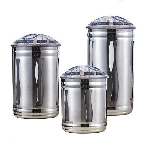 3-Piece Food Storage Container for Kitchen Counter Brushed Stainless Steel Kitchen Canister Jars Set with Window,Pantry Organization and Storage for Tea Coffee Snacks Sugar