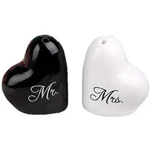 Schönes Set aus 2 dekorativen Gewürzgläsern, kreative Saison-Geschenke, Herz-förmig, Mr & Mrs – Brautpaar-Geschenk.