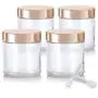 Large Clear Thick Glass Straight Sided Jar with Gold Metal Overshell Lid - 16 oz / 480 ml (4 Pack) + Spatulas Large Clear Thick Glass Straight Sided Jar with Gold Metal Overshell Lid - 16 oz / 480 ml (4 Pack) + Spatulas