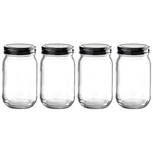 Bocal en verre de 473 ml avec couvercle métallique étanche, lot de 4