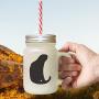 Black Domestic Shorthair Cat Silhouette #4 Frosted Glass Mason Jar With Straw