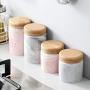 OnePine 400ml Food Storage Jar with Sealed Bamboo Lid, Marble Pattern Ceramic Coffee Canister for Tea Sugar Coffee Bean Nuts Grain