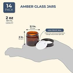 Juvale Amber Glass Jars with Black Lids (14 Pack), 2 Ounces