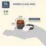 Juvale Amber Glass Jars with Black Lids (14 Pack), 2 Ounces