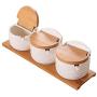 Mini Spice Jars Kitchenware ceramic seasoning jar three-piece creative white bamboo wood flip
