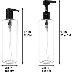 BAR5F Plastic Lotion Bottles with Black & White Pump Dispensers, 16 oz | Leak Proof, Empty Clear Cylinder, Refillable, BPA Free for Shampoo, Moisturizer, Face Cream, Liquid Hand Soap | Pack of 2