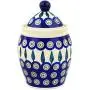 Polish Pottery 6?-inch Jar with Lid (Peacock Leaves Theme) + Certificate of Authenticity Polish Pottery 6?-inch Jar with Lid (Peacock Leaves Theme) + Certificate of Authenticity