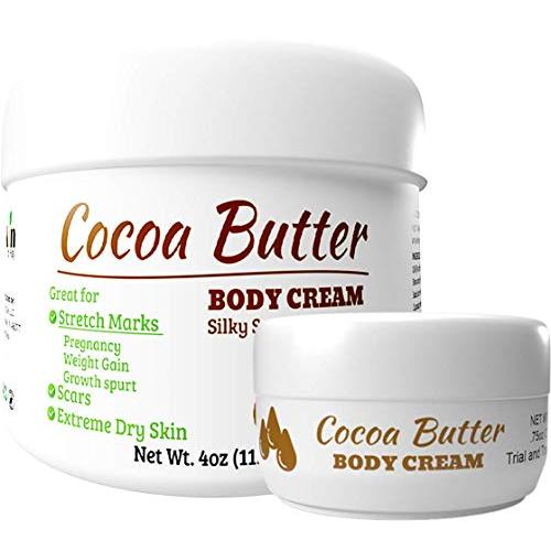 Stretch Mark Cream for Pregnancy | Cocoa Butter Body and Belly Lotion | Scar and Extreme Dry Skin Moisturizer (4 oz and 1 Travel)