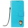 Soft PU Leather Wallet Case for Huawei Mate 20,Flip Stand Case for Huawei Mate 20,Moiky Classic Retro Blue 3D Owl Design Solid Color Purse Folio Magnetic Cover with Wrist Strap