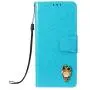 Soft PU Leather Wallet Case for Huawei Mate 20,Flip Stand Case for Huawei Mate 20,Moiky Classic Retro Blue 3D Owl Design Solid Color Purse Folio Magnetic Cover with Wrist Strap