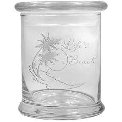 12 oz Clear Glass storage Herb Stash Jar and Lid with Lifes a beach Logo