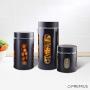 AIR-TIGHT KITCHEN CANISTER SET By Premius, 3-Piece Glass and Metal Canisters, Quick Access And Space Saving, Great Safe And Fresh Food, Convenient Sizes, Modern Design (Matte Black)