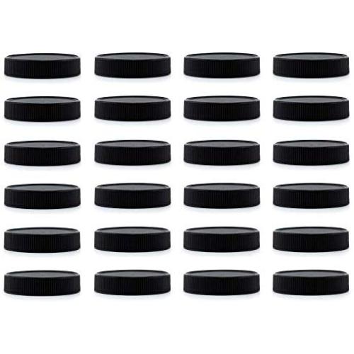 Cornucopia Plastic Mason Jar Lids (24-Pack, Black, Lined); Regular Mouth 70-450 Storage Caps for Mason Jars