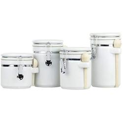 Home Basics CS44154 4 Piece Ceramic Canister Set with Spoon, White