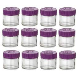 Nakpunar 12 pcs 2 oz Glass Jars with Purple Child-Resistant Caps - Low Profile, Straight Side with Childproof Lids