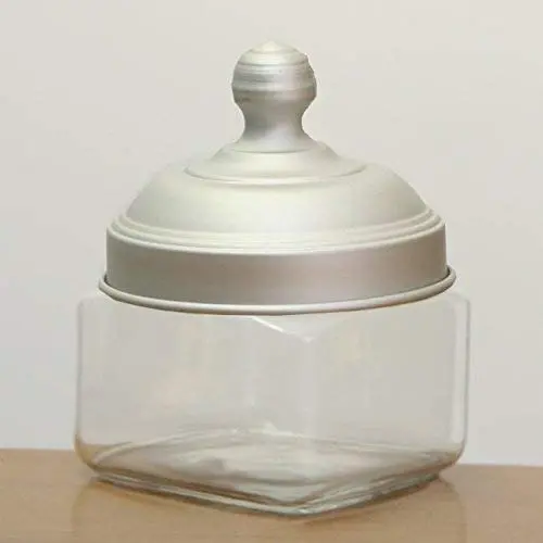 Italo Ottinetti Platz Glasbehälter mit Elfenbeinfarbenem Glanzdeckel 0,5 Liter Aluminium, Metallic, Einheitsgröße