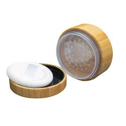 1PC 30G/1oz Bamboo Appearance Loose Powder Compact Box with Sifter and Sponge Puff - Make up Jar Case Cosmetic Storage Container