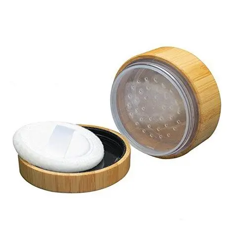 Boîte compacte à poudre en bambou 30g/1oz avec tamis et мяu, Étui de rangement cosmétique