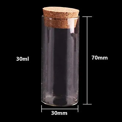 Glasbehälter & Flaschen | Durchmesser 30mm: 15ml 25ml 30ml 35ml 40ml 50ml 60ml Transparente Glas Teströhrchen mit Korkstopfen, Glasbehälter, 24 Stück | by HUDITOOLS | 1 PC