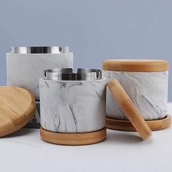 Chic Marble Pattern With Wood Cover Superior Minimalist Elegant Luxury Salt Sugar Storage Jar Home Organizer And For Cigarette,L Black White