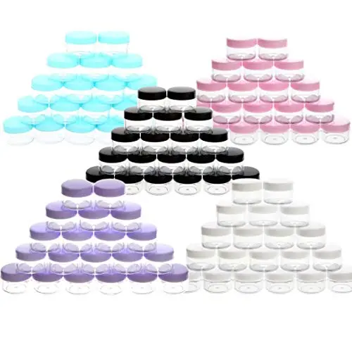 ZEJIA 5 Gram Cosmetic Containers 125pcs Sample Jars Tiny Makeup Sample Containers with lids(White,Green, Purple, Pink and Black) ZEJIA 5 Gram Cosmetic Containers 125pcs Sample Jars Tiny Makeup Sample Containers with lids(White,Green, Purple, Pink and Black)