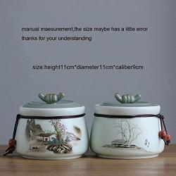Chinese Style Tea Jar Hand Painted Landscape Pattern Ceramic Seal Flower Tea Cans Seal Canister Tea Caddies Decor Collection,A