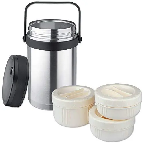 Conteneur isotherme VA-9683 1,5 L / 51 fl. oz en acier inoxydable 18/8 double paroi avec 3 contenants plastiques inclus. Conteneur isotherme VA-9683 1,5 L / 51 fl. oz en acier inoxydable 18/8 double paroi avec 3 contenants plastiques inclus.