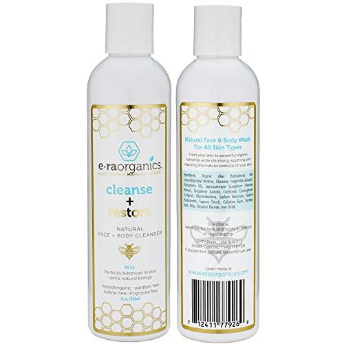 Era Organics Moisturizing Face Wash For Sensitive Skin - Gentle Sulfate Free Facial Cleanser and Body Wash with Organic Aloe Vera & Soothing Manuka Honey for Dry, Oily, Cracked, Damaged, Itchy Skin