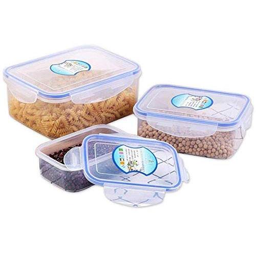 Kitchen Food Storage Jar Airtight Food Storage Safe Plastic Storage Container BPA Free Food Container Set With Lid Bowl (Set Of 3) Appropriate For Microwave Dishwasher Refrigerator