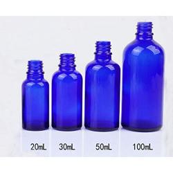 3Pcs Empty Refillable Blue Glass Perfume Essential Oil Dropper Bottles Cosmetic Sample Packing Storage Container Vial Pots With Glass Eye Dropper and Black Cap(30ml/1oz)