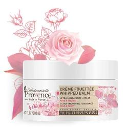 Mademoiselle Provence Shea Butter Souffle Whipped Body Cream with Organic Rose and Peony , Ultra-Rich Natural Nourishing Smoothing Vegan Body Balm, Dry Sensitive Skin, Made in France, 6.7 fl oz