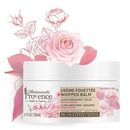 Mademoiselle Provence Shea Butter Souffle Gesichtscreme, Reichhaltige, Aufschäumende Körpercreme mit Bio Rose und Pfingstrose, Ultra-Reichhaltige Natürliche Pflegende Glättende Vegan Körperbalsam, Für Trockene Sensible Haut, Made in France, 200 ml