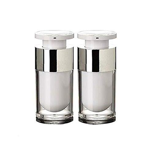 2PCS White Empty Refillable Upscale Airless Acrylic Vacuum Pump Press Bottle Portable Travel Packing Storage Cosmetic Containers Jar Pot Holder Vial For Cream Lotion Emulsion size 15ml/0.5oz