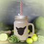 Soft Pink Chein Chihuahua Silhouette Frosted Glass Mason Jar With Straw
